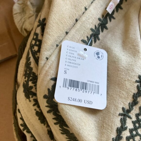 NWT Free People Bali Devon Skirtall Embroidered Olive Drab Sz S - Picture 8 of 8